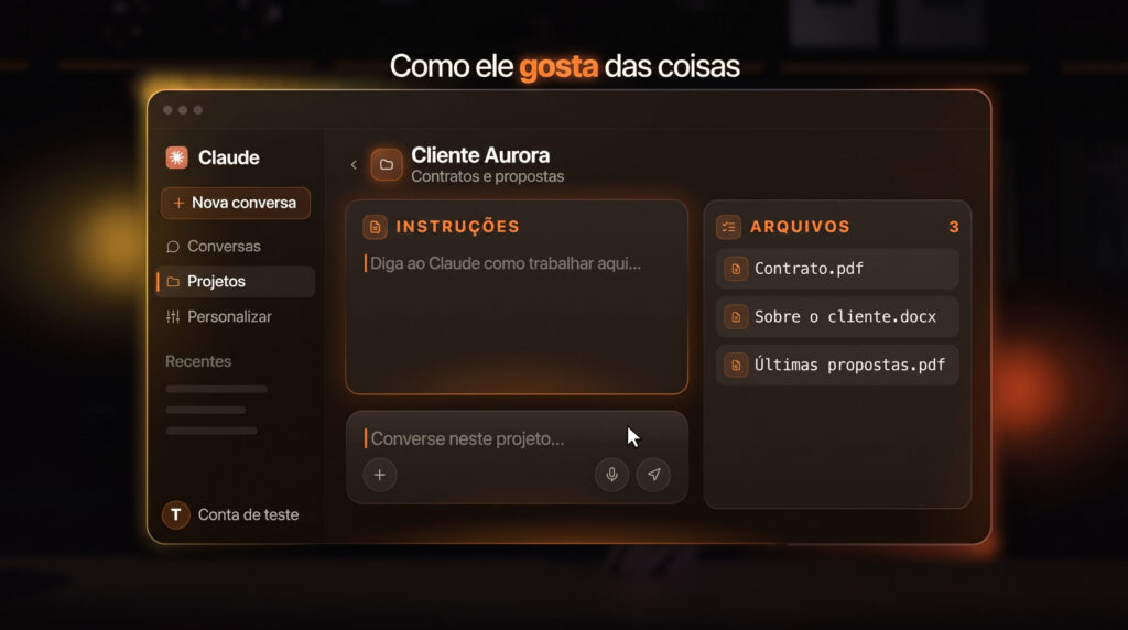 Projeto no Claude com instruções e arquivos de referência