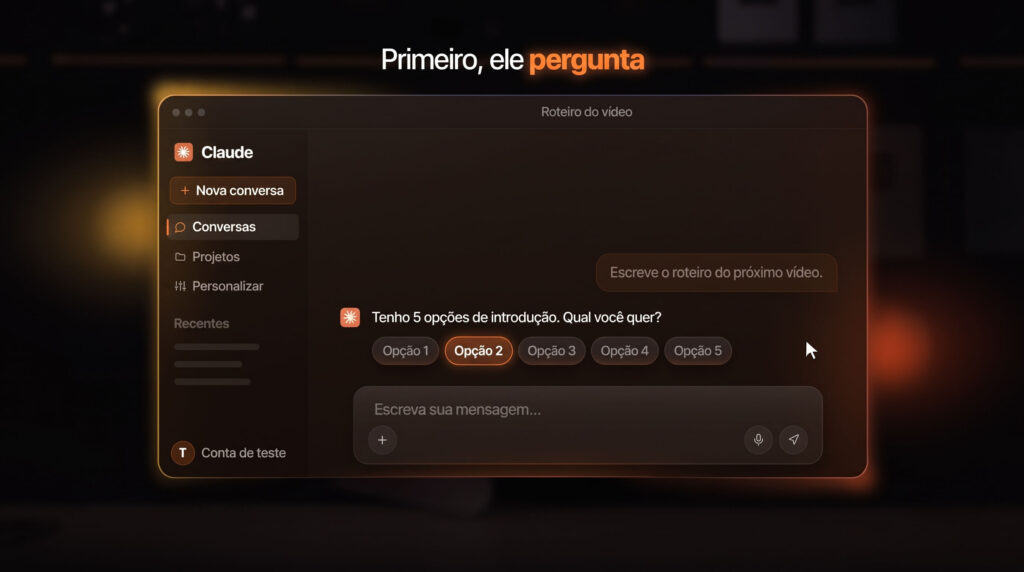 Skill do Claude perguntando qual opção de introdução usar