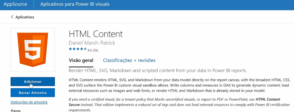 Visual HTML Content no Power BI para exibir medidas em HTML