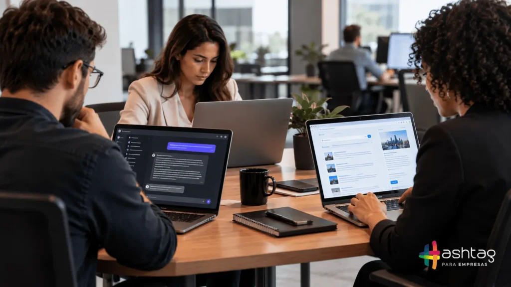 Equipe utilizando ferramentas de inteligência artificial de forma independente no ambiente corporativo