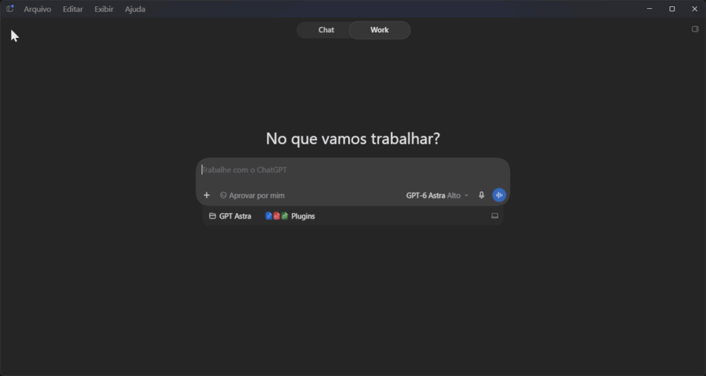 aplicativo do ChatGPT instalado no computador com a barra de trabalho ativa